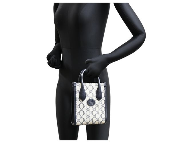 Bolso Mini Tote Gucci Interlocking G Beige Azul marino - vista 9