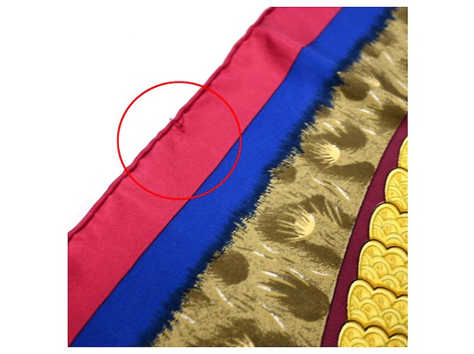 Hermès Foulard Hermes Carre 90 CASQUES et PLUMETS Rosso Blu Multicolore D'oro - vista 6