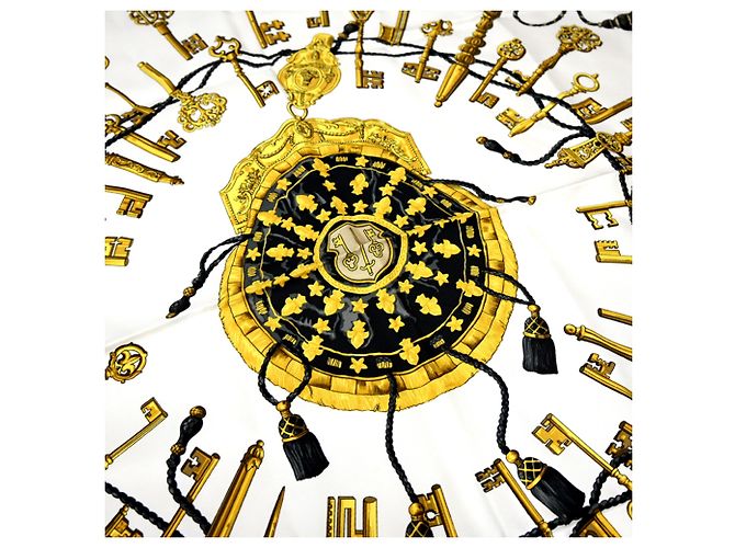 Hermès Foulard Hermes Carre 90 LES CLES da donna Nero Bianco Multicolore D'oro - vista 3