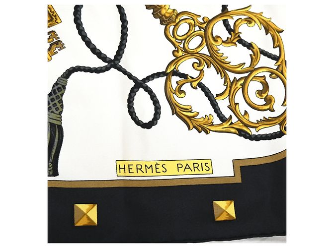 Hermès Foulard Hermes Carre 90 LES CLES da donna Nero Bianco Multicolore D'oro - vista 7