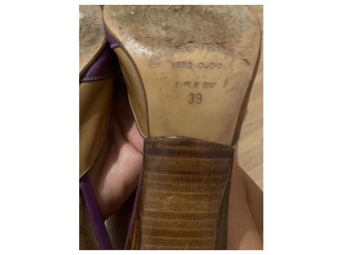 Sergio Rossi Mules in pelle viola e tan Marrone Porpora - vista 3