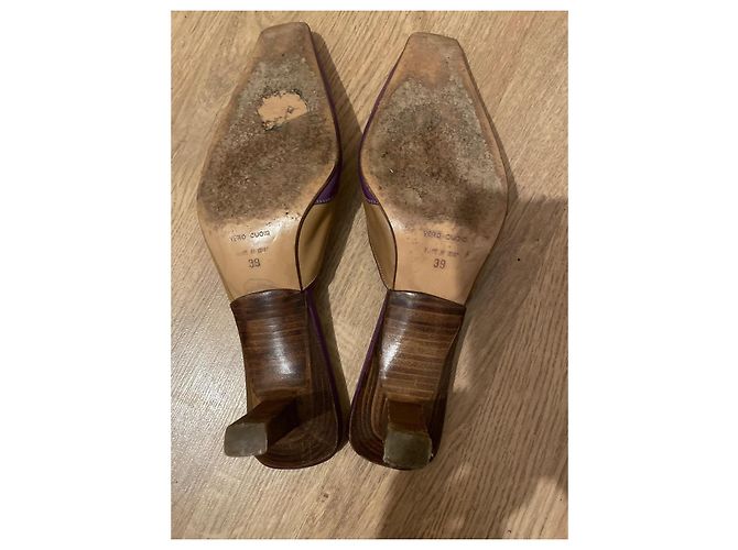 Sergio Rossi Mules in pelle viola e tan Marrone Porpora - vista 4