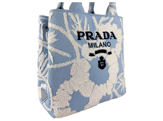 Prada Handtasche/Schultertasche aus Canvas Weiß Blau - Ansicht 10