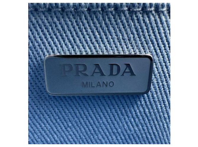 Prada Handtasche/Schultertasche aus Canvas Weiß Blau - Ansicht 13
