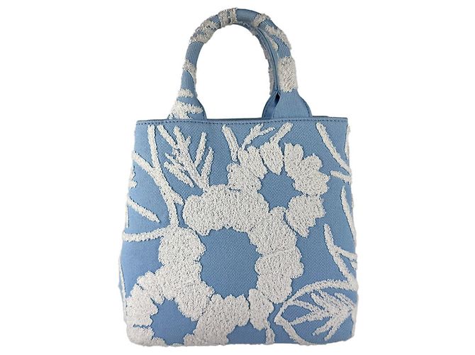 Prada Handtasche/Schultertasche aus Canvas Weiß Blau - Ansicht 3