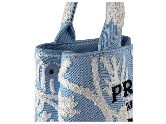 Prada Handtasche/Schultertasche aus Canvas Weiß Blau - Ansicht 6