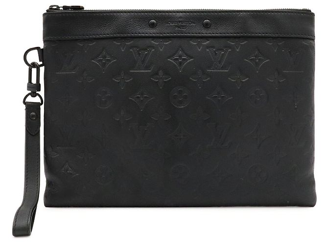 Louis Vuitton Monogram Shadow Pochette To Go Clutch Bag Nero Bianco - vista 2