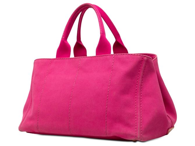 Borsa Tote Prada in tela Canapa rosa con logo - vista 2