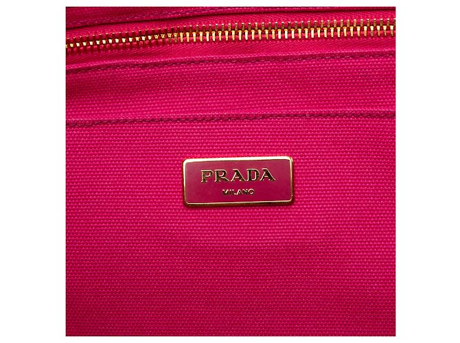 Borsa Tote Prada in tela Canapa rosa con logo - vista 5