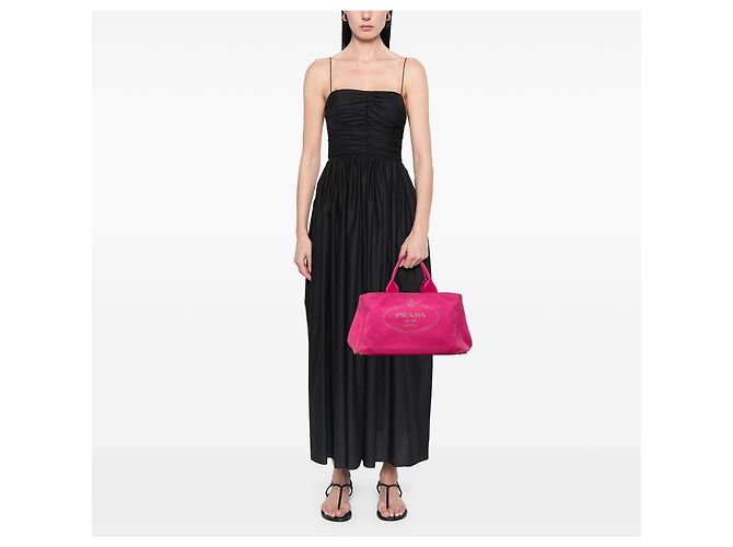Borsa Tote Prada in tela Canapa rosa con logo - vista 6