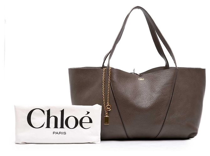 Tote Chloé Spin East West em couro de bezerro granulado cinza Marrom Cinza antracite - vista 7