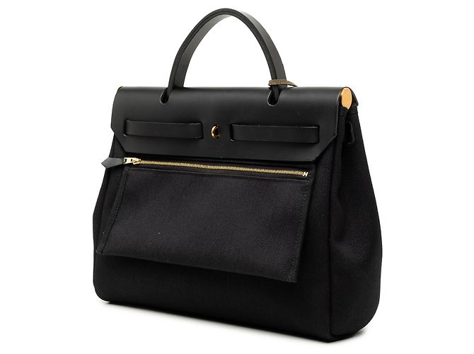 Hermès Herbag Zip 31 in Toile Military Nera e Vache Hunter Nero - vista 2