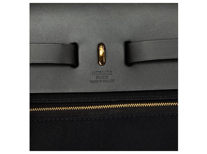 Hermès Herbag Zip 31 in Toile Military Nera e Vache Hunter Nero - vista 5