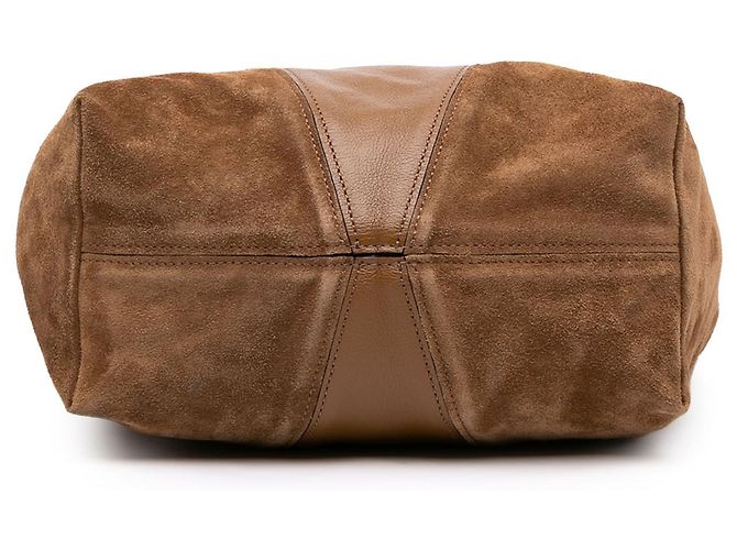 mala Spin Tote Chloé em camurça castanha e couro de búfalo grão Marrom Caqui - vista 3