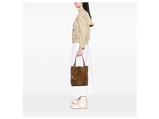 mala Spin Tote Chloé em camurça castanha e couro de búfalo grão Marrom Caqui - vista 6
