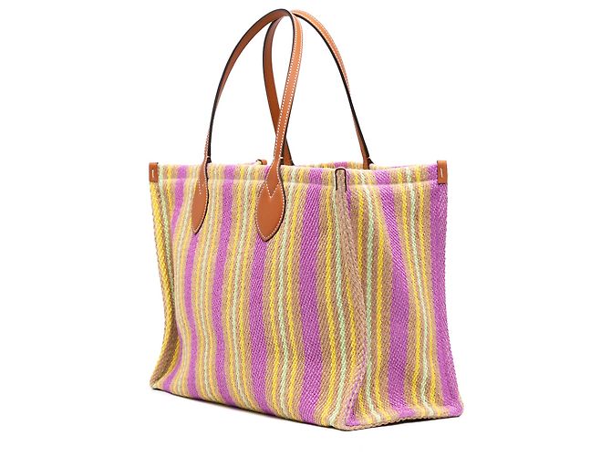 Borsa Shopper Tote Gucci in juta ricamata con logo, viola, Medium Porpora - vista 2