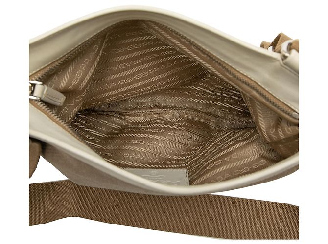 Borsa a tracolla Prada Beige Canvas Canapa Logo - vista 4