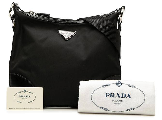 Borsa a tracolla Prada in Tessuto con rifiniture in pelle nera e chiusura a zip Nero - vista 8