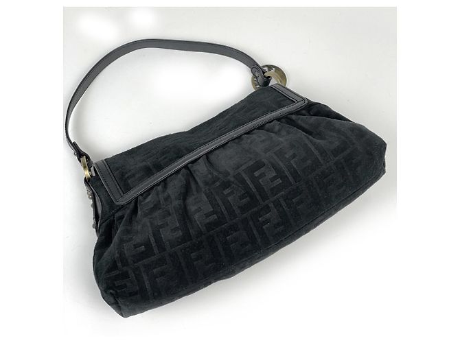Borsa a tracolla in camoscio Fendi Zucca Pattern Nero - vista 2