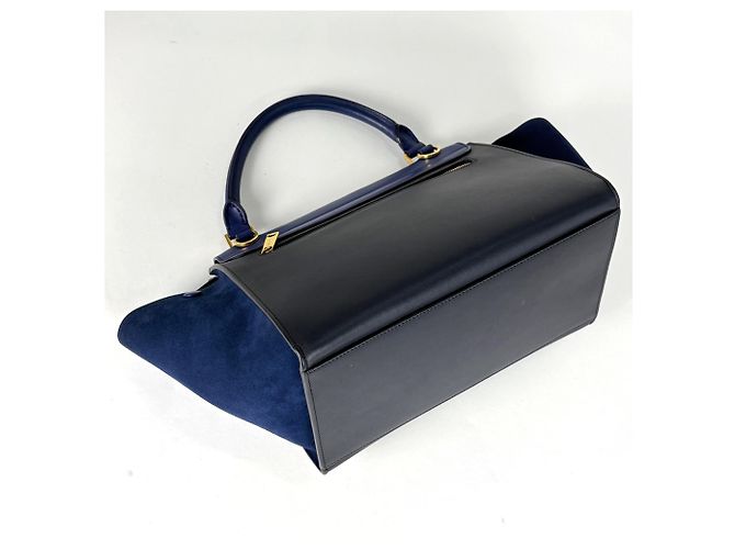 Céline Celine Trapeze Lederhandtasche Two-Way Blau Marineblau - Ansicht 2