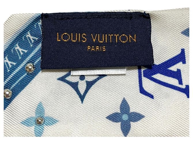 Louis Vuitton Bandeau BB Studded Narrow Scarf Bianco Blu - vista 10