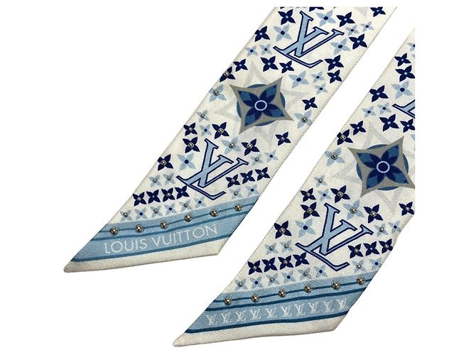 Louis Vuitton Bandeau BB Studded Narrow Scarf Bianco Blu - vista 2