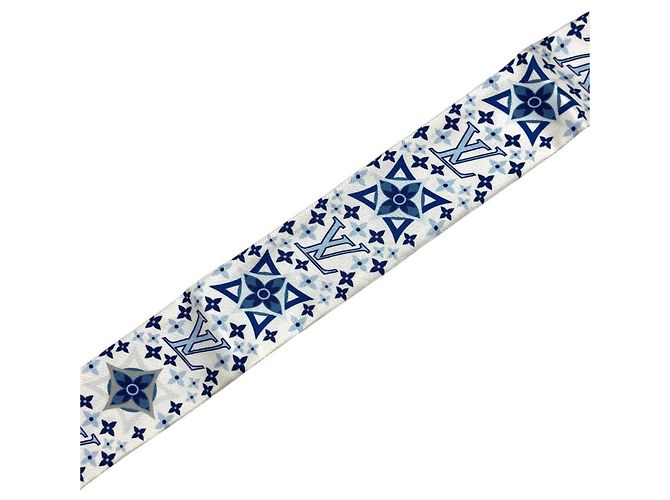 Louis Vuitton Bandeau BB Studded Narrow Scarf Bianco Blu - vista 3