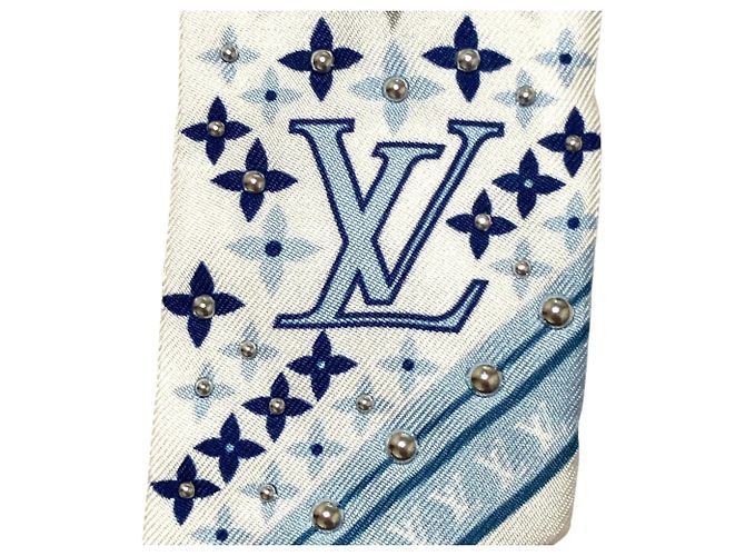 Louis Vuitton Bandeau BB Studded Narrow Scarf Bianco Blu - vista 4
