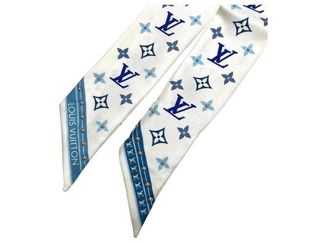Louis Vuitton Bandeau BB Studded Narrow Scarf Bianco Blu - vista 6