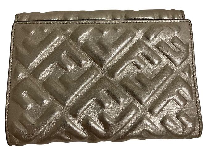 Fendi FF Pattern Gold Bi-Fold Wallet Golden - view 2