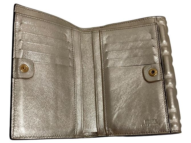 Fendi FF Pattern Gold Bi-Fold Wallet Golden - view 7