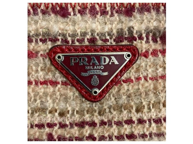 Borsa in tweed Prada con placca logo triangolare Rosso - vista 6
