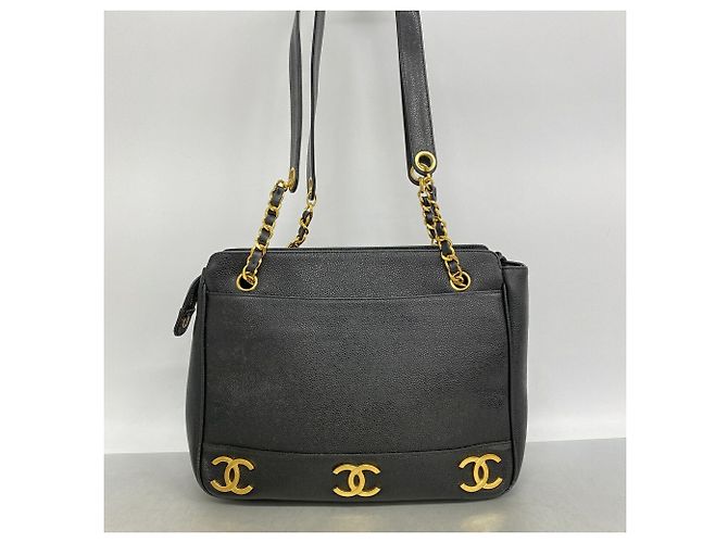 Chanel Triple Coco Shopper aus Kaviarleder Schwarz - Ansicht 12