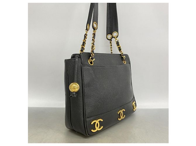 Chanel Triple Coco Shopper aus Kaviarleder Schwarz - Ansicht 2
