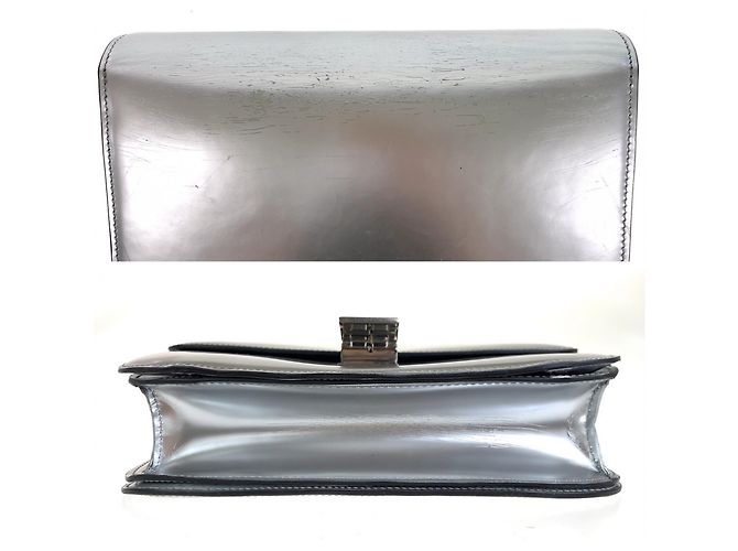 Céline Borsa a tracolla Celine Classic Box Medium in pelle argento - vista 10
