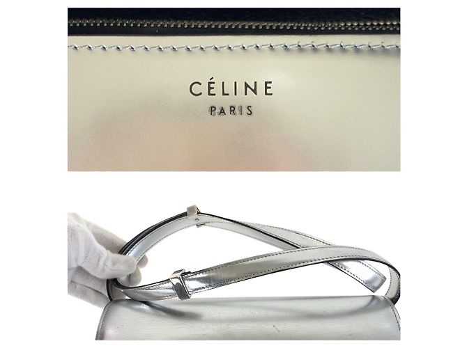 Céline Borsa a tracolla Celine Classic Box Medium in pelle argento - vista 4