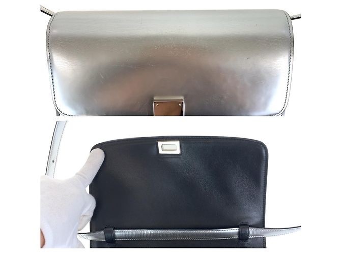 Céline Borsa a tracolla Celine Classic Box Medium in pelle argento - vista 5