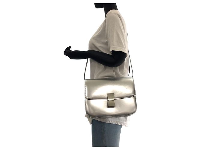 Céline Borsa a tracolla Celine Classic Box Medium in pelle argento - vista 7
