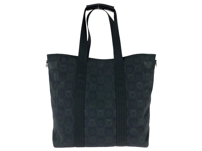 Borsa Tote Salvatore Ferragamo in tela e pelle nera Nero - vista 2