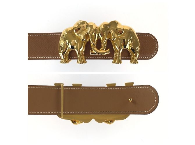 Hermès Cinturón de cuero reversible Hermes Castaño Dorado - vista 4
