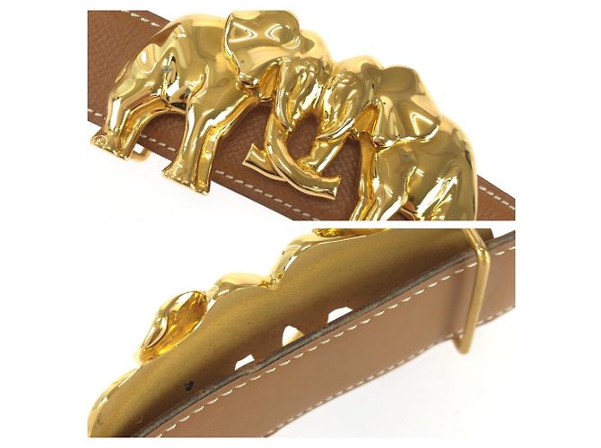 Hermès Cinturón de cuero reversible Hermes Castaño Dorado - vista 6