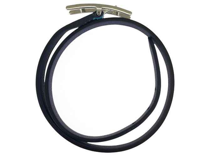 Hermès Bracciale Double Tour con Charm Hermes Bee Api Argento Blu navy Blu chiaro - vista 2