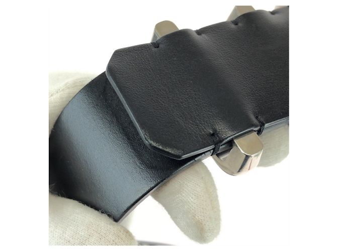 Céline Celine Western-Style Leather Belt Black Silvery White - view 6