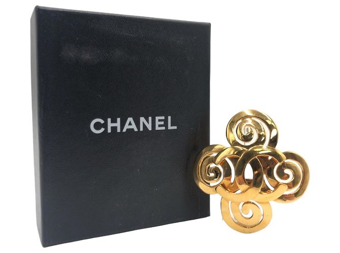 Timeless Spilla Chanel Vintage Coco Mark in metallo dorato D'oro - vista 7