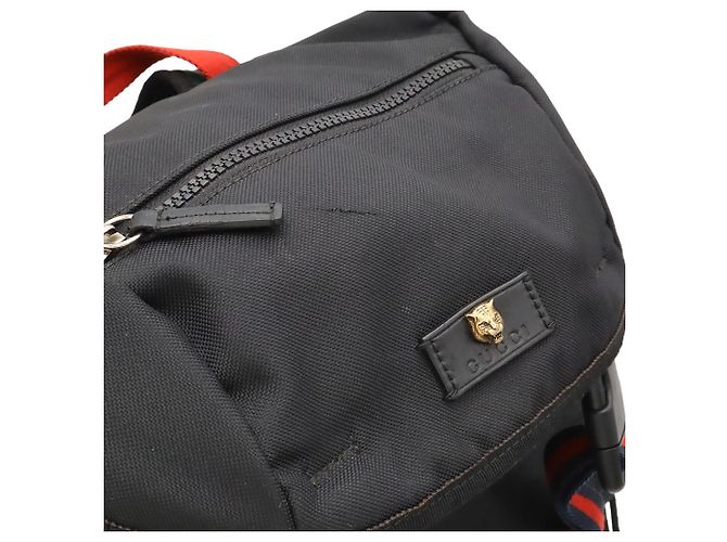 Zaino GUCCI Techno Canvas Web Line Sherry Cat Head Nero Rosso Verde Blu navy - vista 9