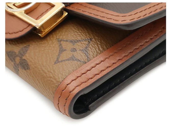 Louis Vuitton Monogram Reverse Portefeuille Dauphine Compact Tri-fold Wallet Braun Hellbraun - Ansicht 4