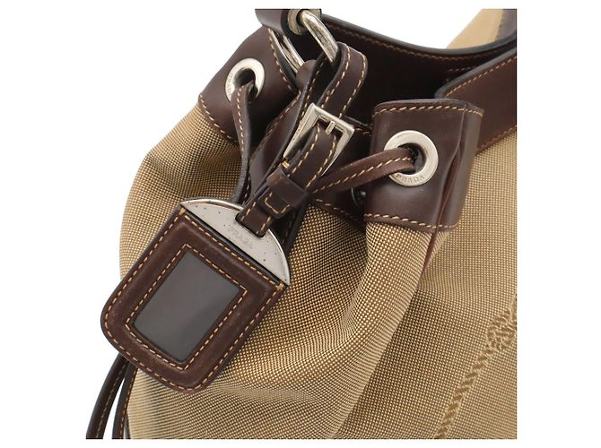 Borsa a tracolla Prada in jacquard Beige Cachi Marrone scuro - vista 10