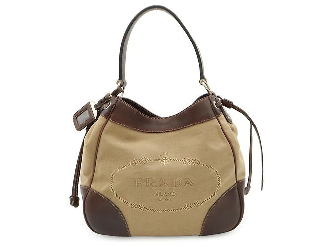 Borsa a tracolla Prada in jacquard Beige Cachi Marrone scuro - vista 2