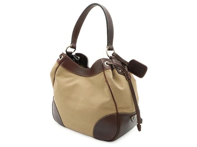 Borsa a tracolla Prada in jacquard Beige Cachi Marrone scuro - vista 3