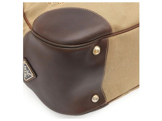 Borsa a tracolla Prada in jacquard Beige Cachi Marrone scuro - vista 4